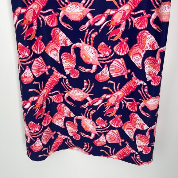 Kaeli Smith Navy Blue Red Pink Crab Lobster Short Sleeve Dress Women's Large L - Picture 4 of 10